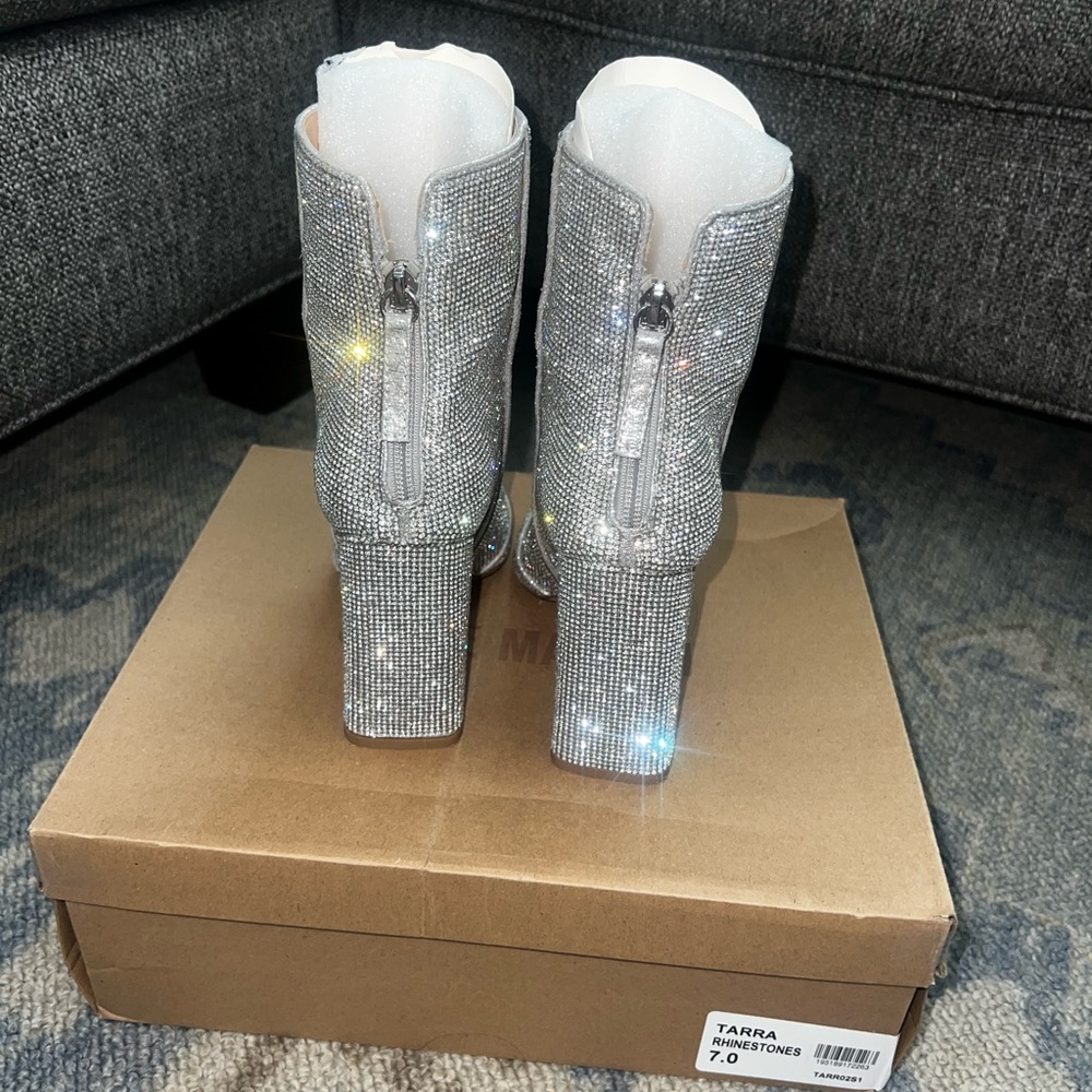 Silver Rhinestone Ankle Boots - Picture 3 of 8